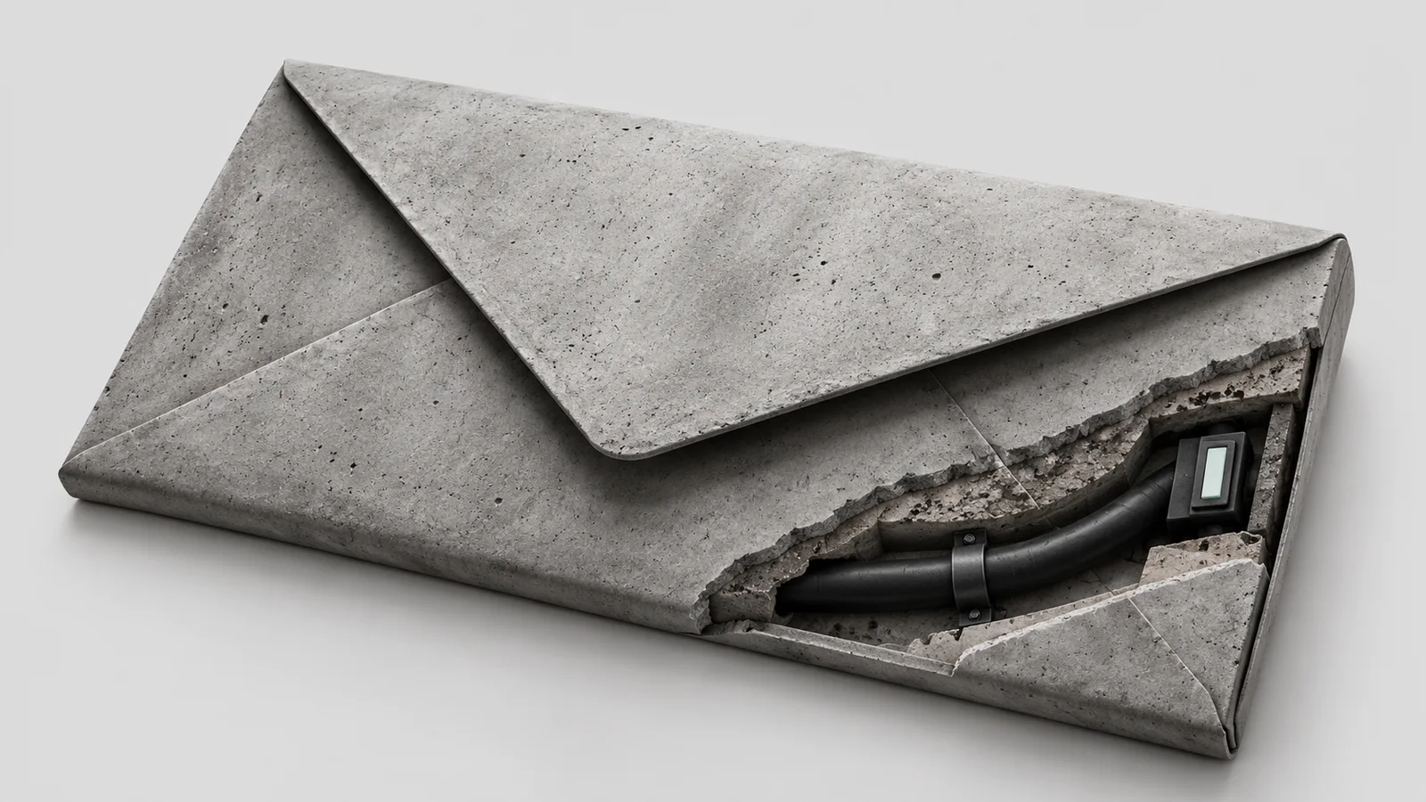 A cutaway envelope reveals a black cable and switch inside its folded layers.